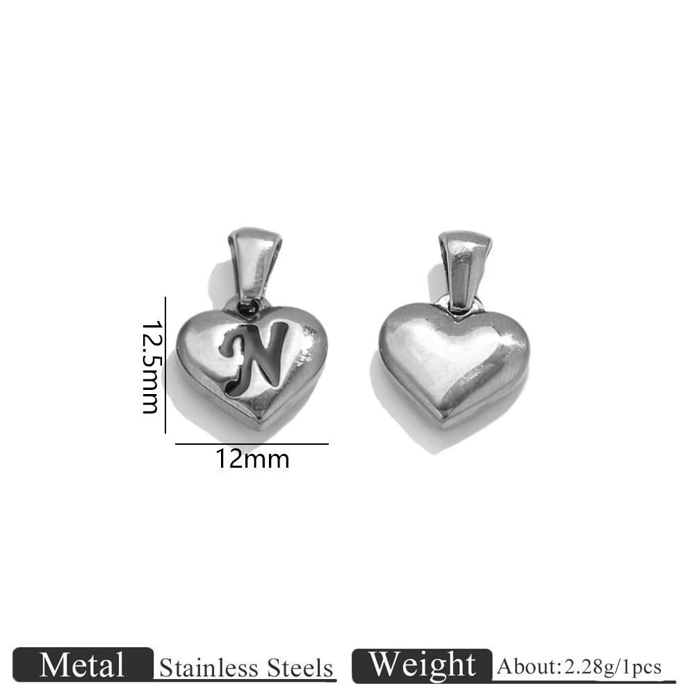 40:Steel color heart engraved letter pendant-n