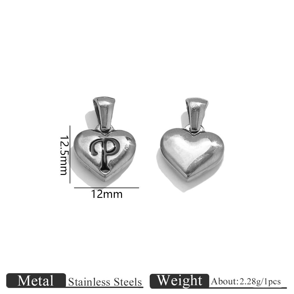 42:Steel color heart-shaped engraved letter pendant-p