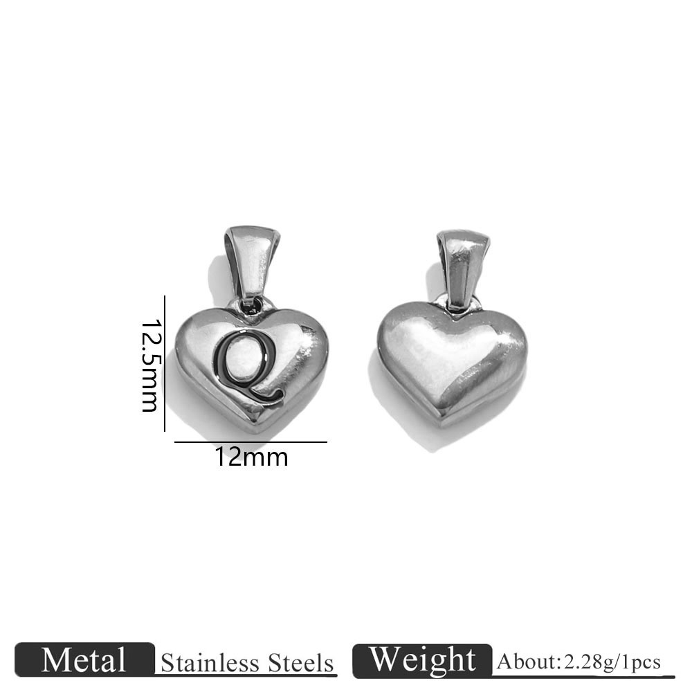 43:Steel color heart engraved letter pendant-q