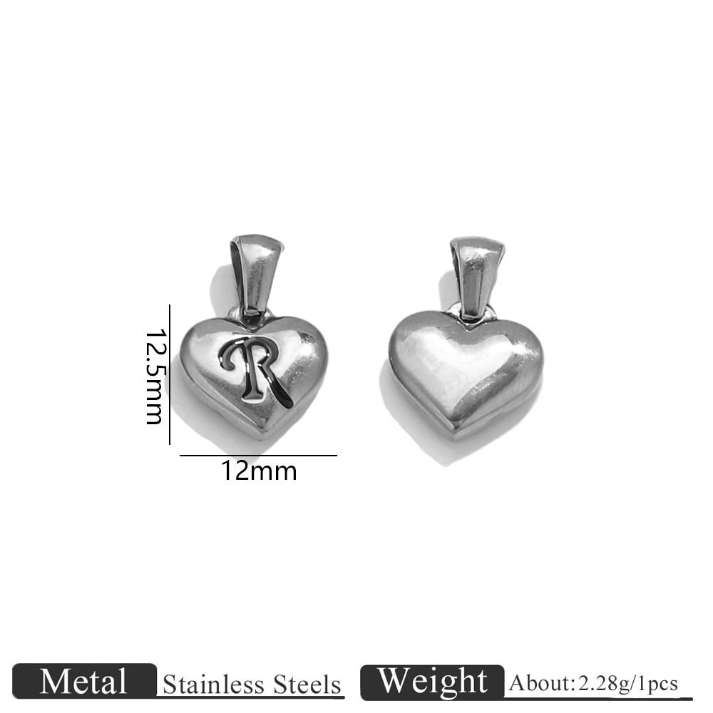 44:Steel color heart engraved letter pendant-r