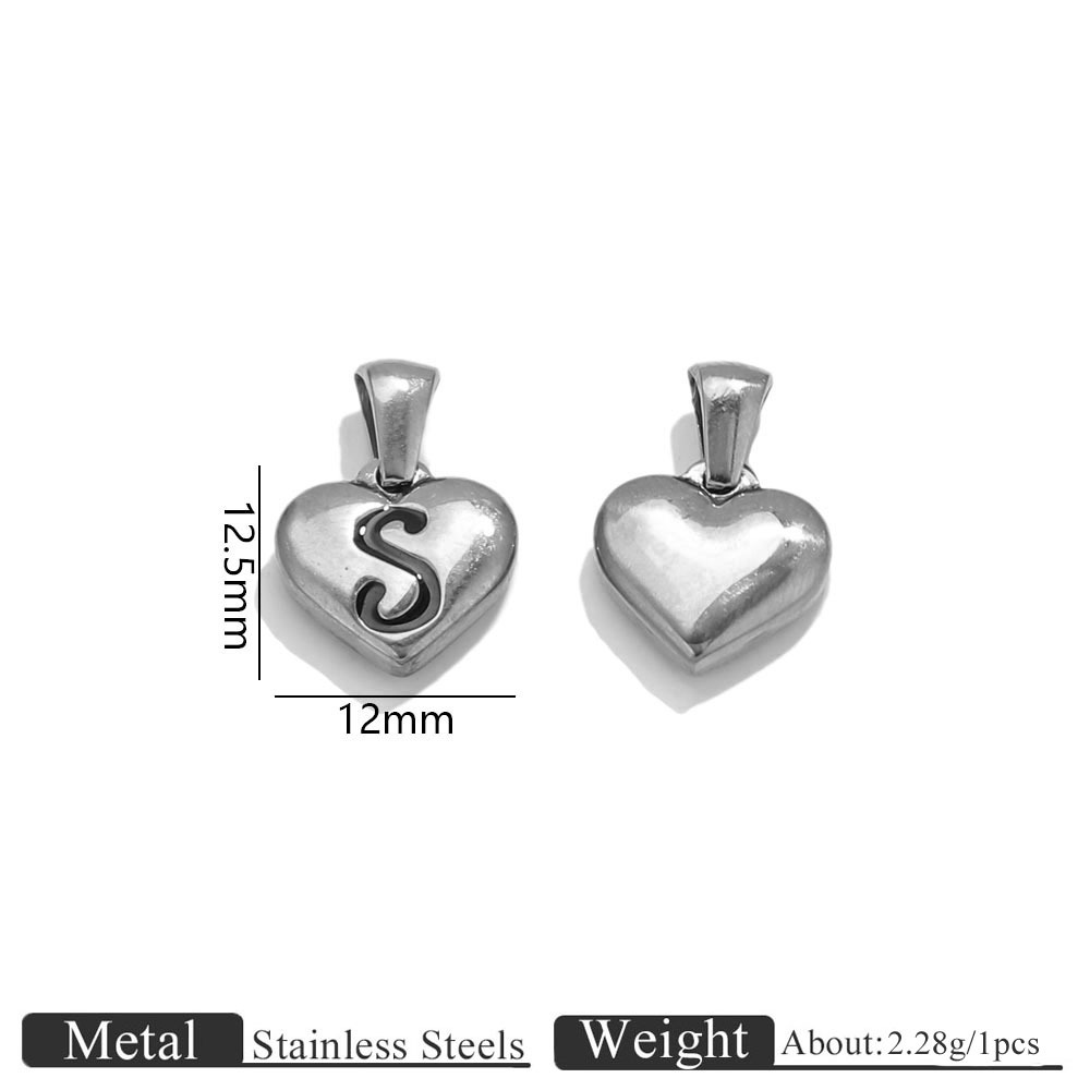 45:Steel color heart engraved letter pendant-s