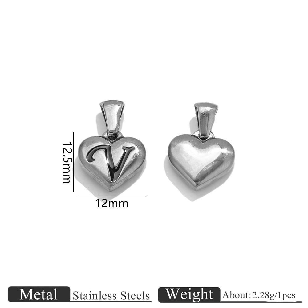 48:Steel color heart engraved letter pendant-v