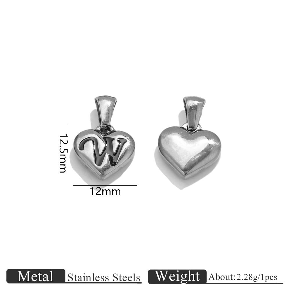 49:Steel color heart engraved letter pendant-w