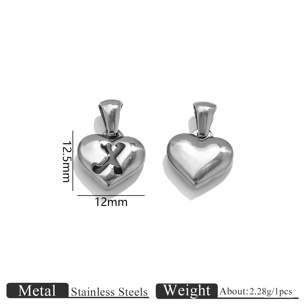 50:Steel color heart engraved letter pendant-x