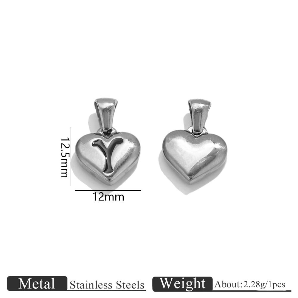 51:Steel color heart shape engraved letter pendant-y