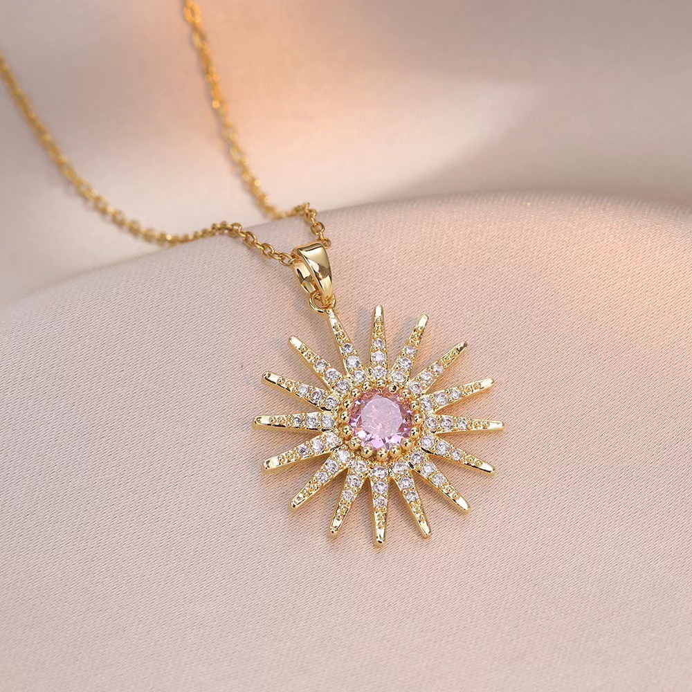 1:X1131 Pink Zircon Sunflower Necklace