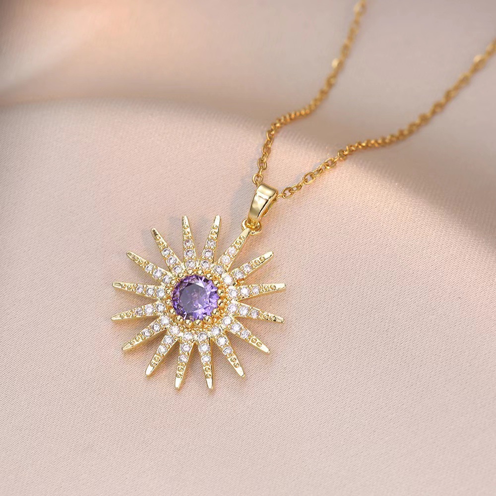 2:X1134 Gold Purple Sunflower Necklace