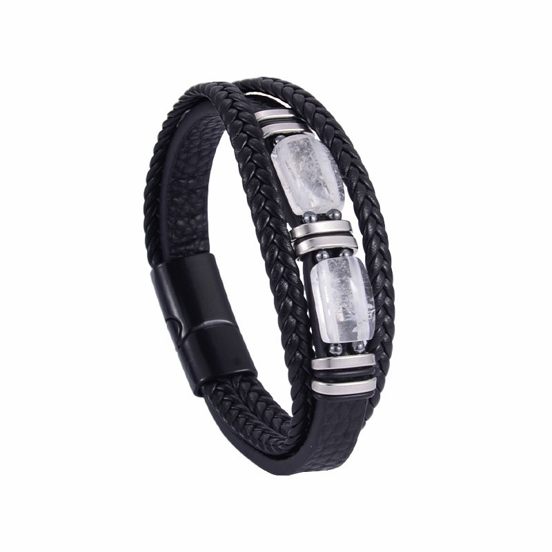 4:Black leather rigid buckle white crystal