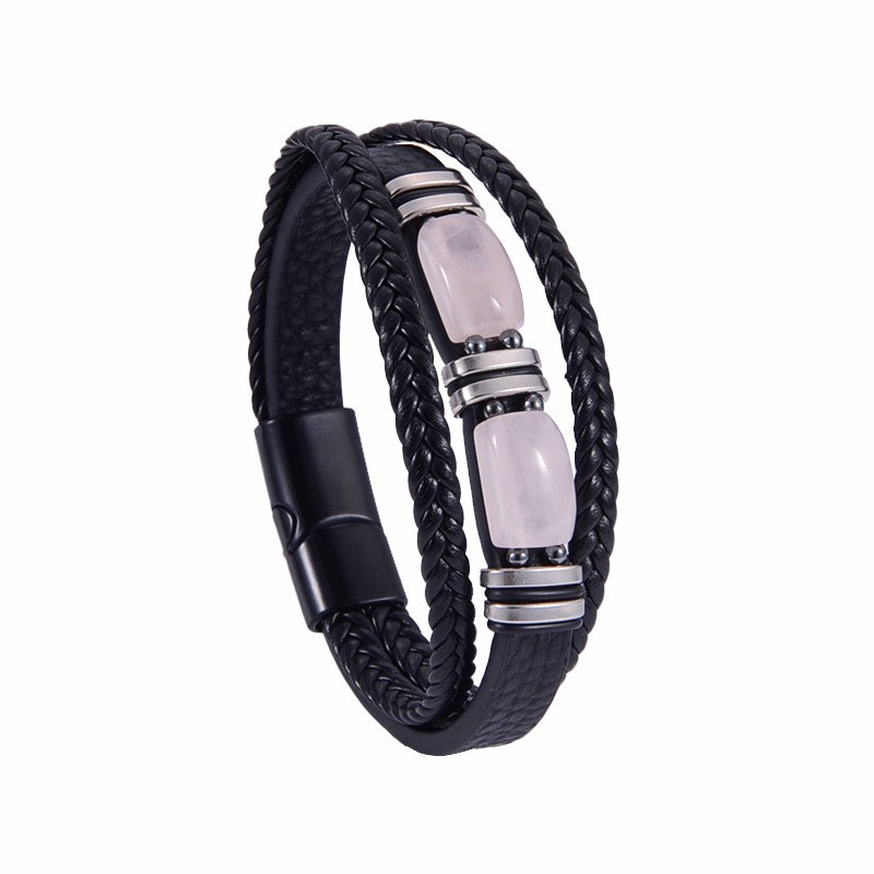 5:Black leather black buckle pink crystal