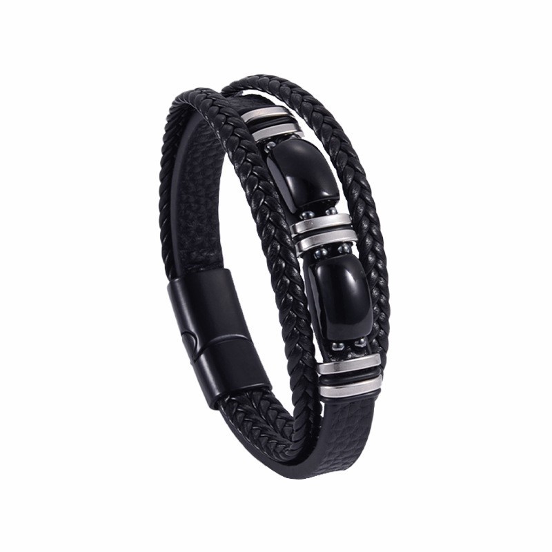 7:Black leather rigid buckle obsidian
