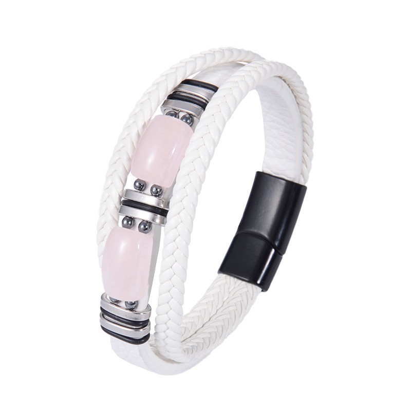 13:White leather steel buckle pink crystal