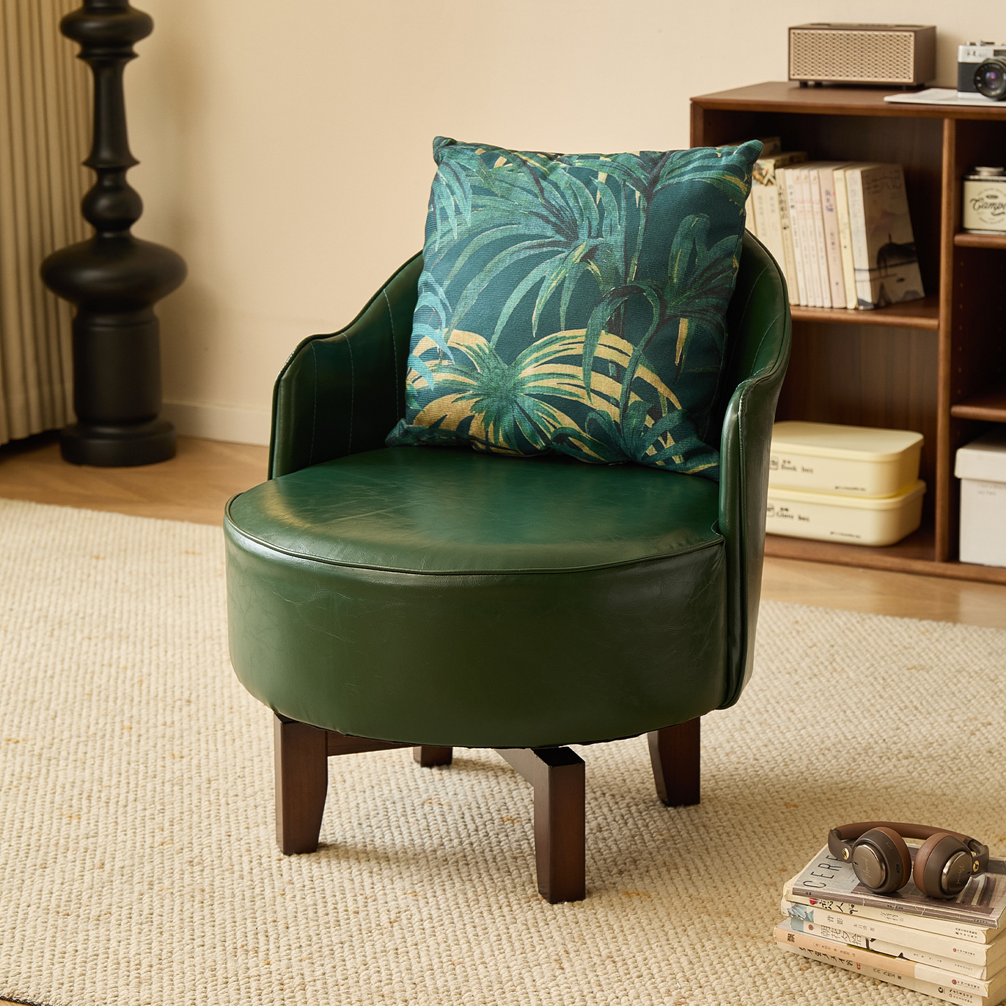Solid Wood Legs - Emerald Green, Free Cushion with Random Color