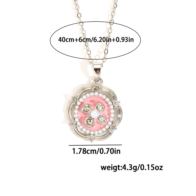 10:Rose four leaf flower necklace-steel color-1.78cm