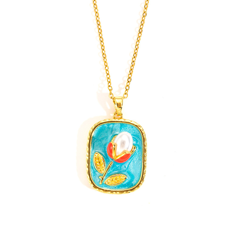 5:Blue oil painting tulip-gold-1.85cm
