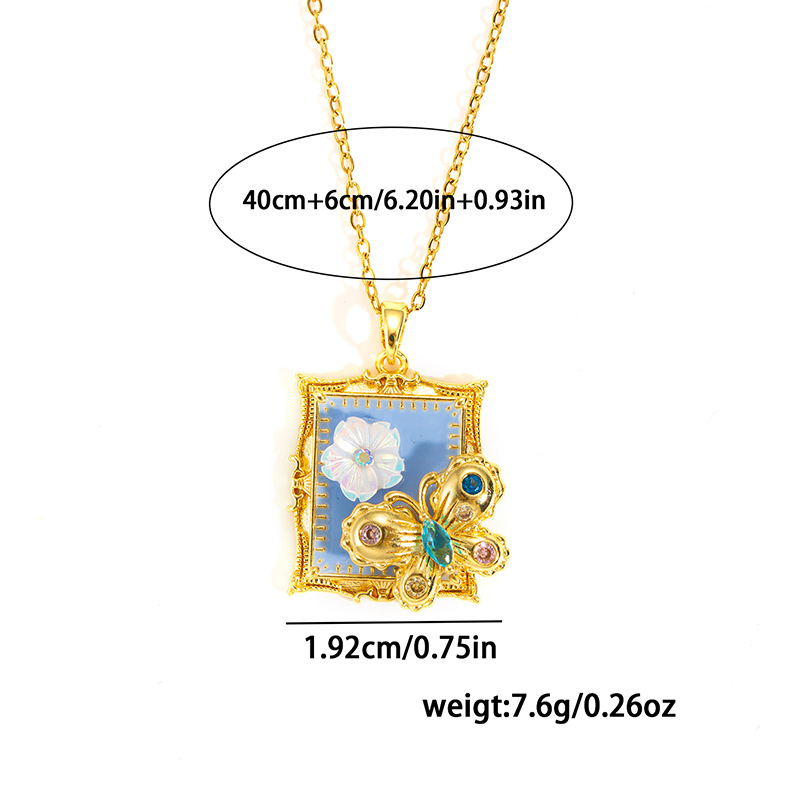 3:Blue oil painting butterfly necklace-gold-1.92cm