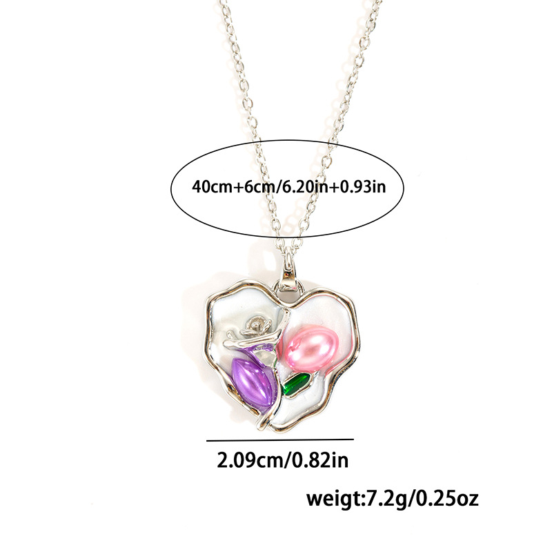 2:Love oil painting necklace-steel color-2.09cm