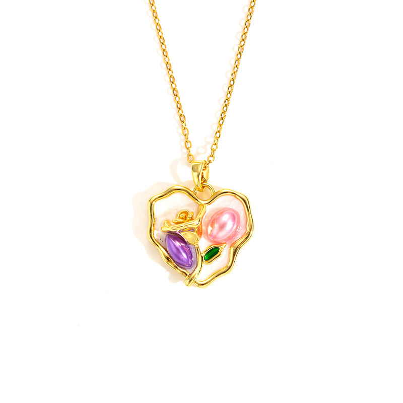 1:Love oil painting necklace-gold-2.09cm