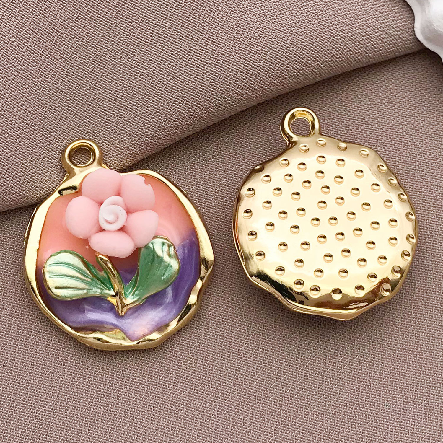 5:1 oil dripping pink two-color flower brand oil painting 24x19mm-21169-3.2g