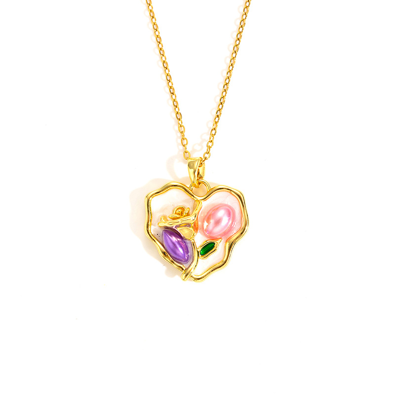Love oil painting necklace-gold-2.09cm