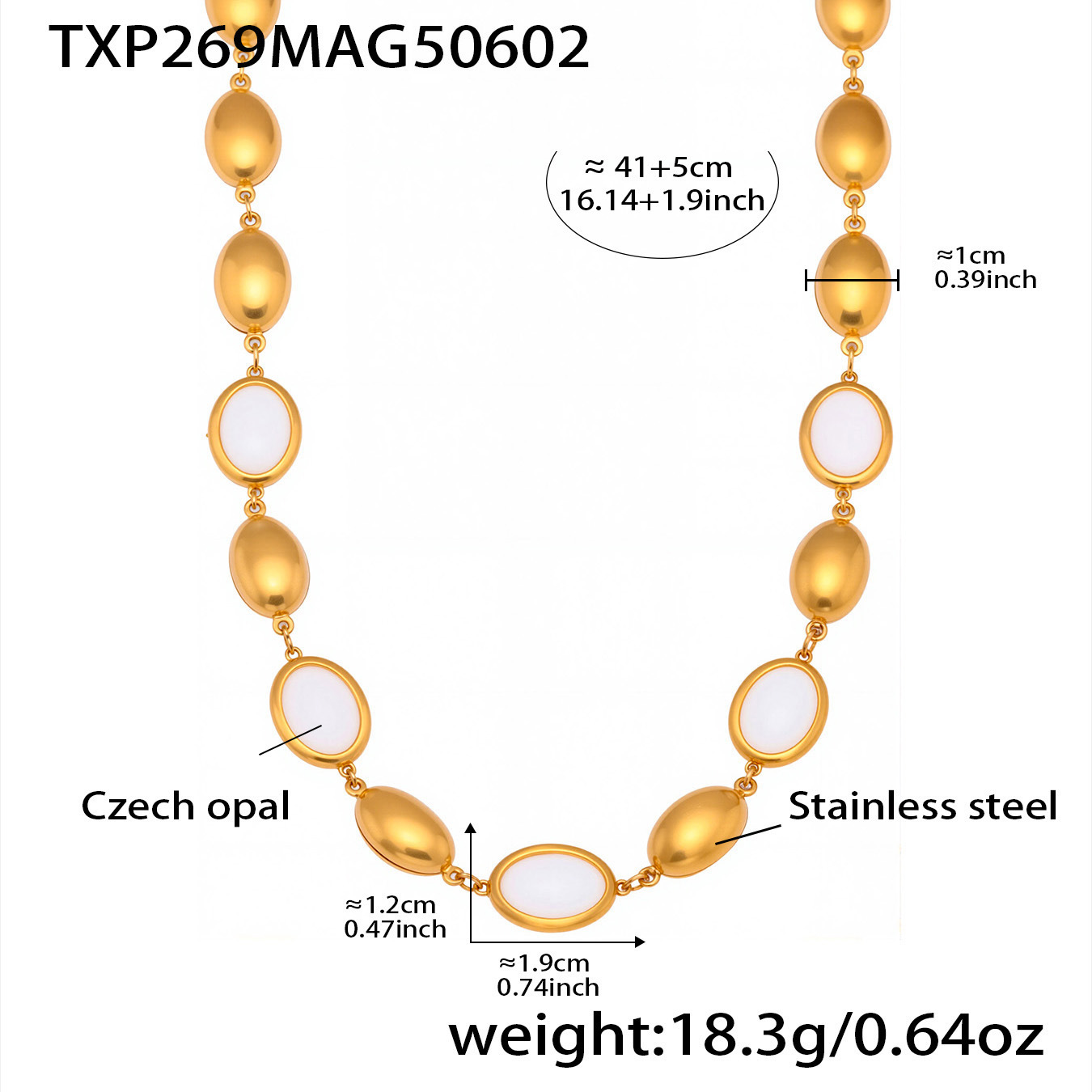 Txp269-golden white opal necklace 41+5cm
