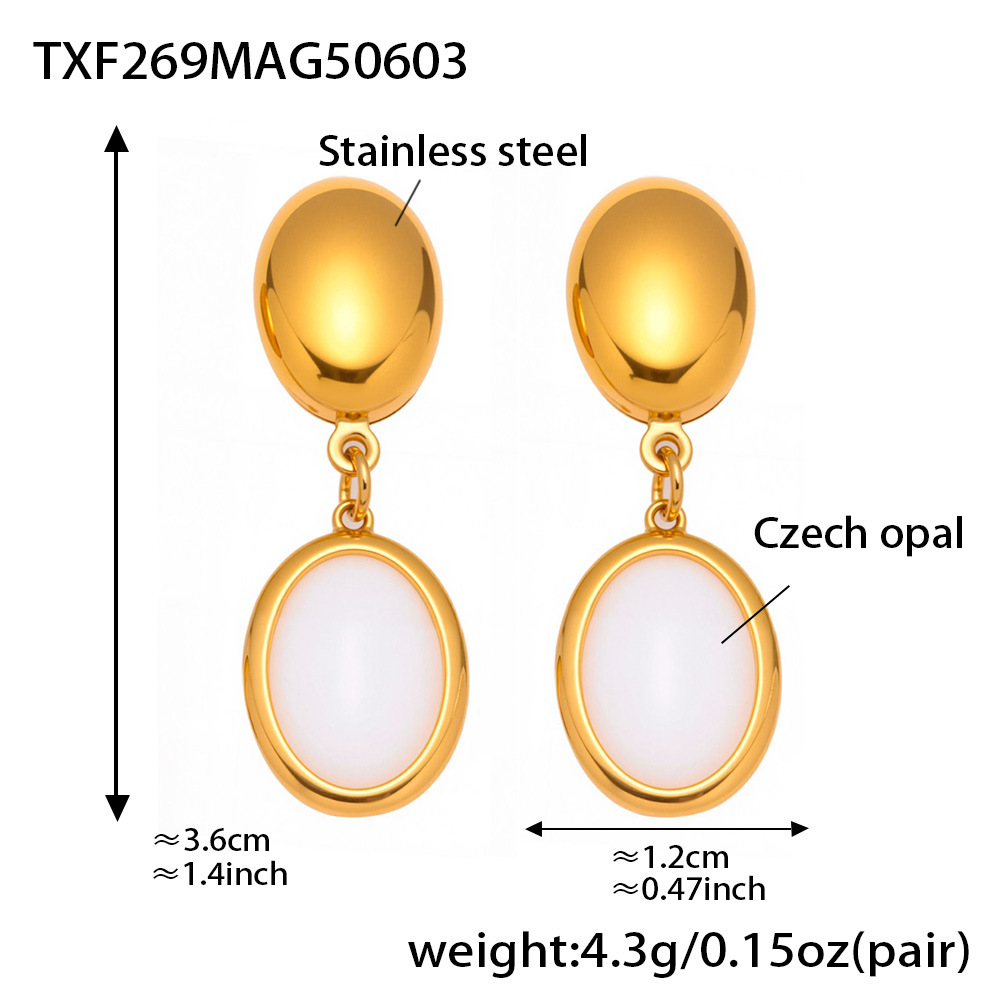 TXF269-golden white opal earrings