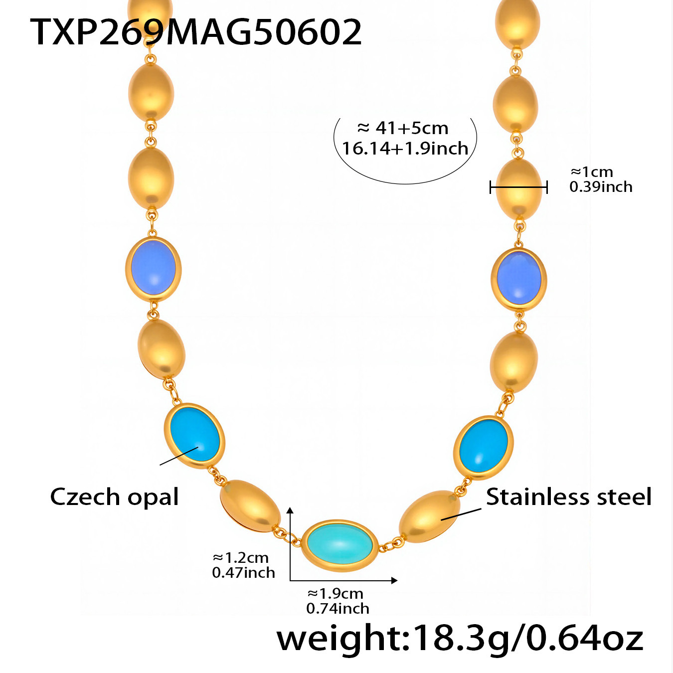 4:Txp269-golden blue opal necklace 41+5cm