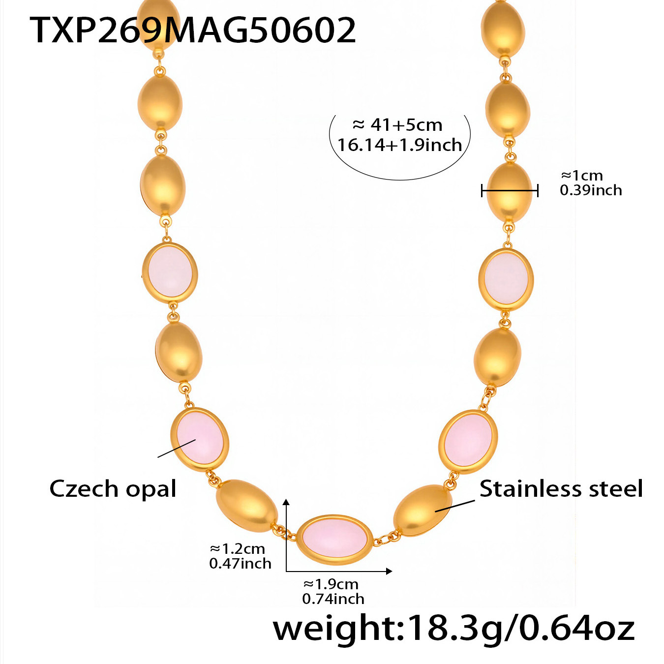 5:Txp269-gold pink opal necklace 41+5cm