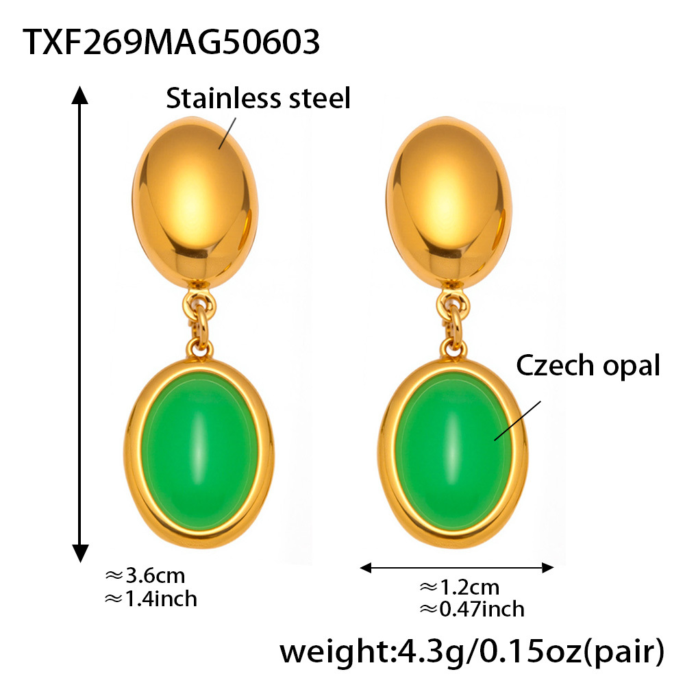15:Txf269-gold green opal earrings