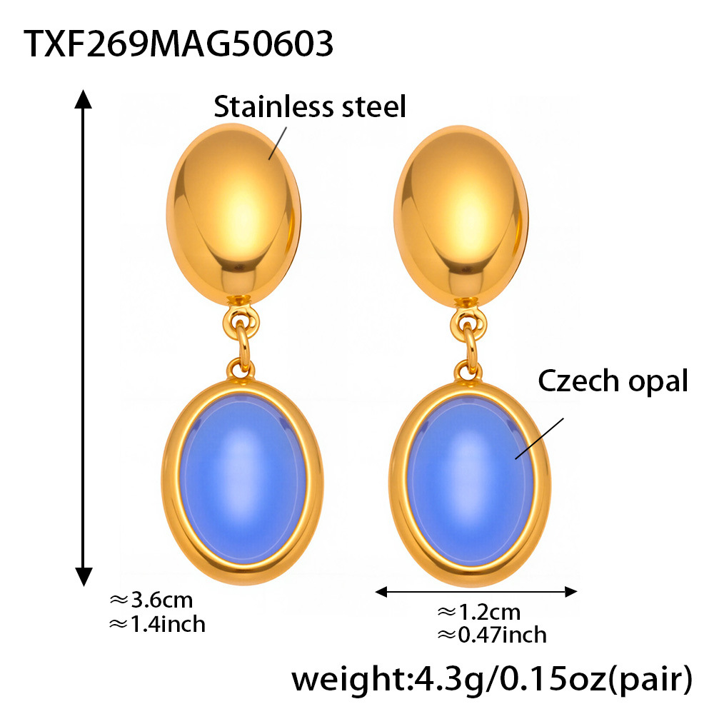 16:Txf269-gold blue opal earrings