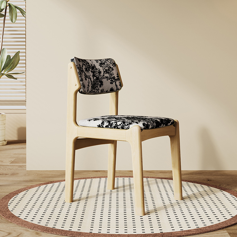 Wood color   black floral cloth