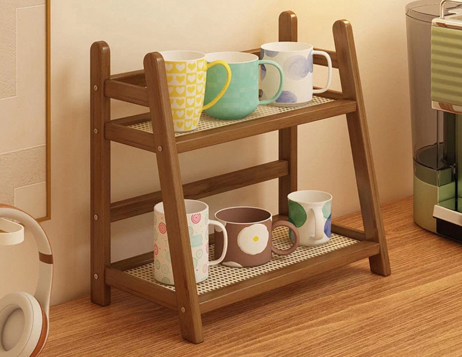small size brown rattan storage rack 2 layers [27*29]]