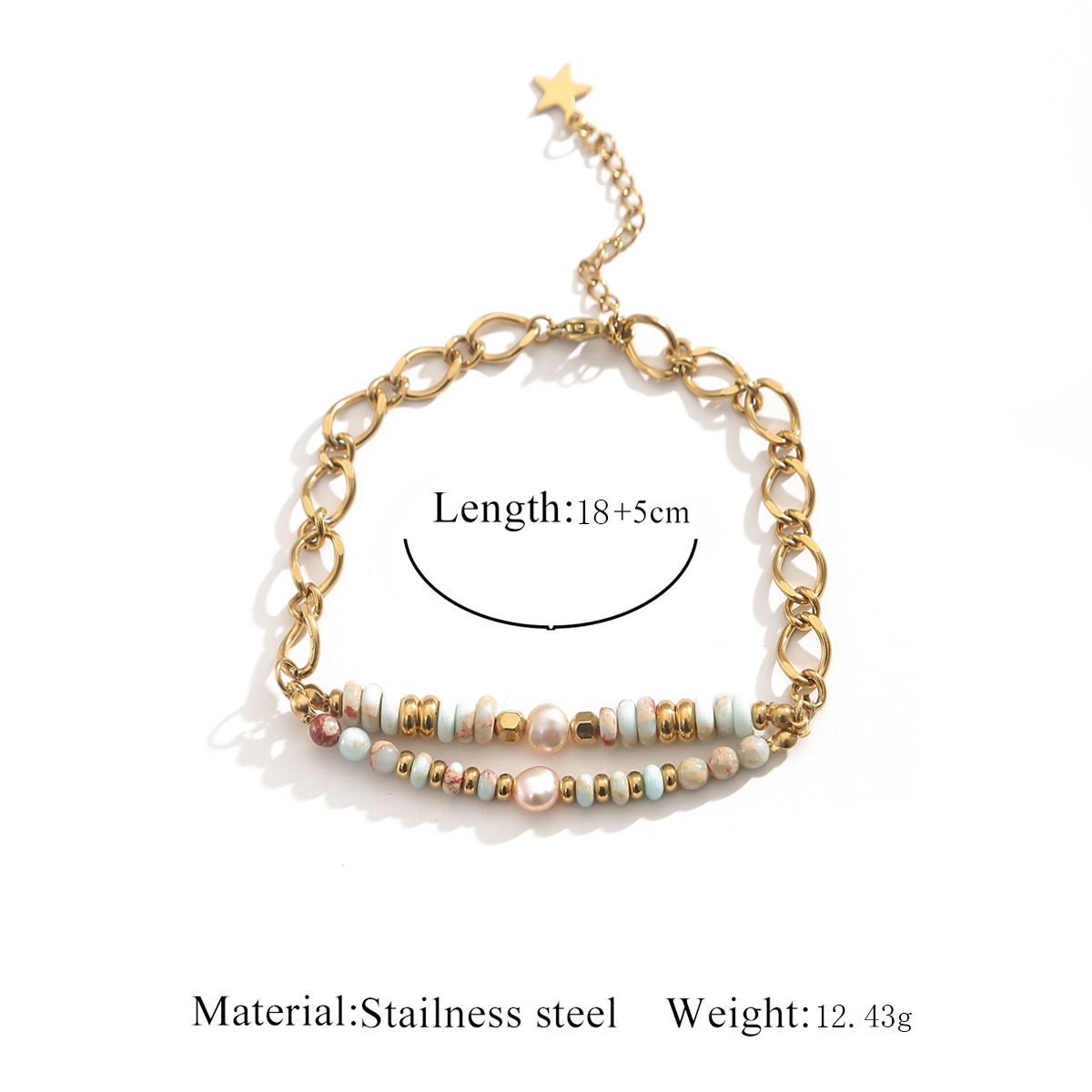 2:Golden wheel bead cyan stone bracelet