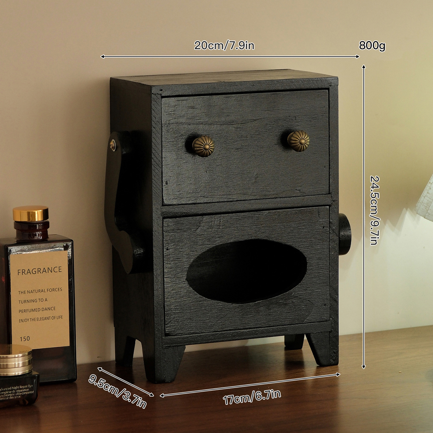 Flat drawer tissue box black