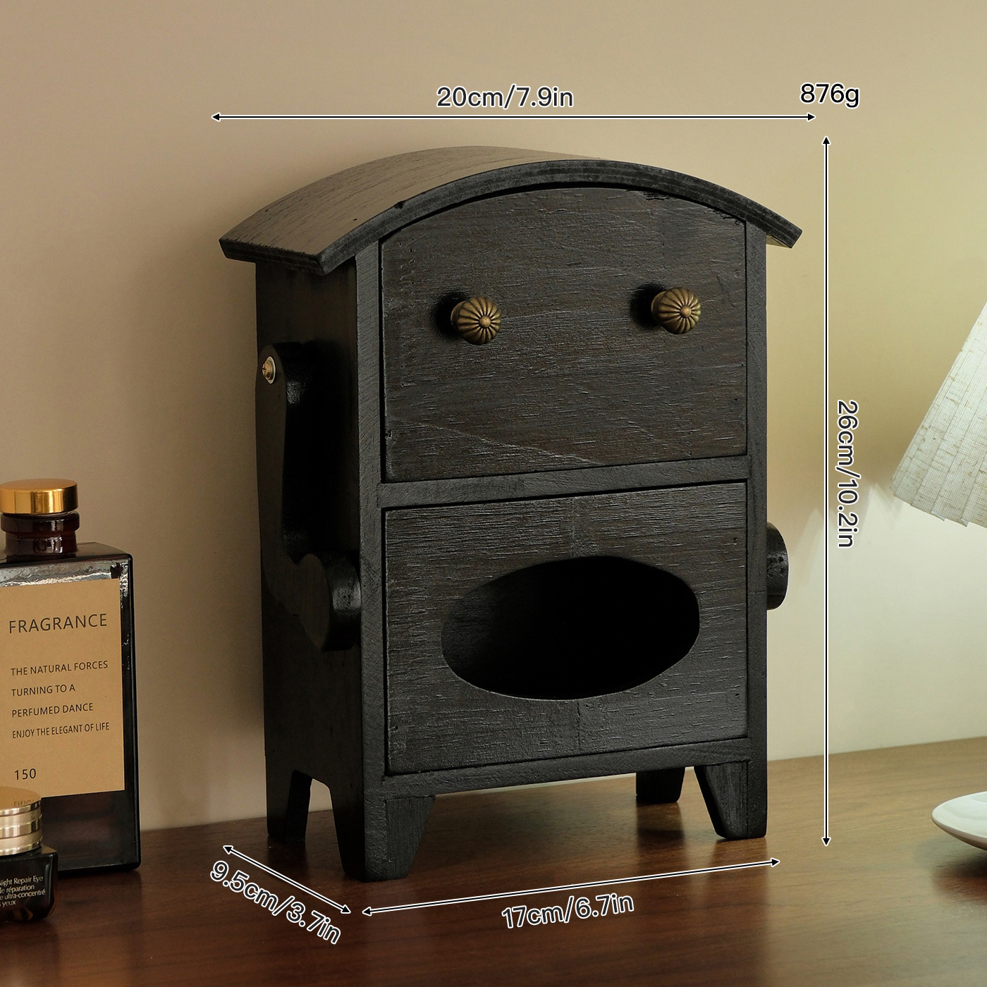 Round drawer tissue box black