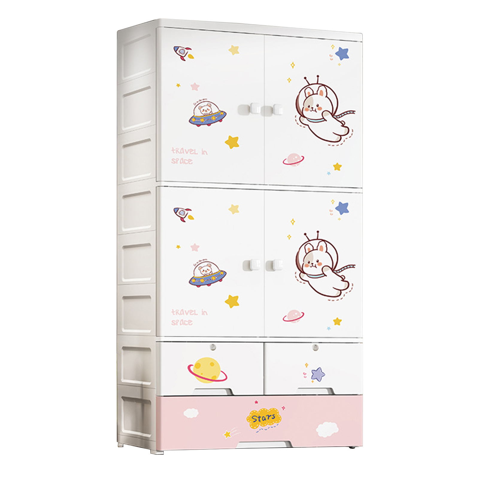 2 Open the door (hanging clothes compartment)  2 small drawers 1 big drawers