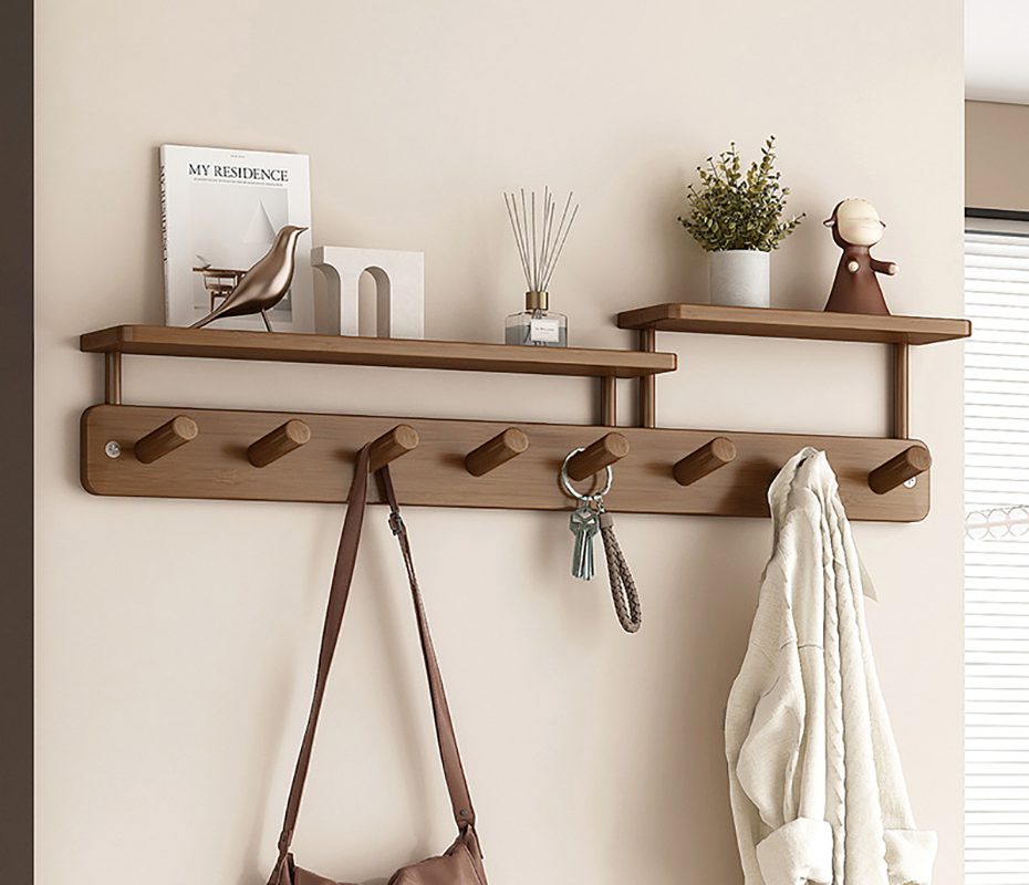[brown] eight hooks-upgraded shelf style/79x11x17cm
