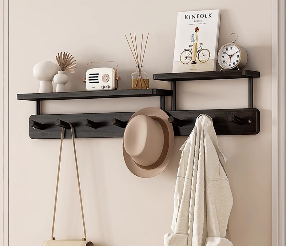 [black] eight hooks-upgraded shelf model/79x11x17cm