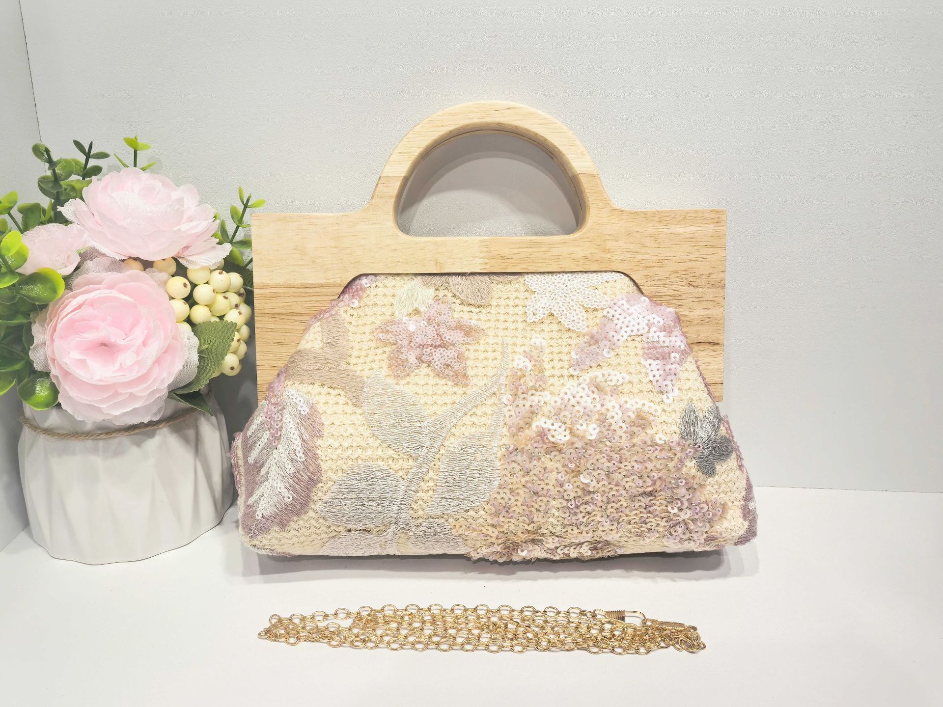 Pink flowers on beige background