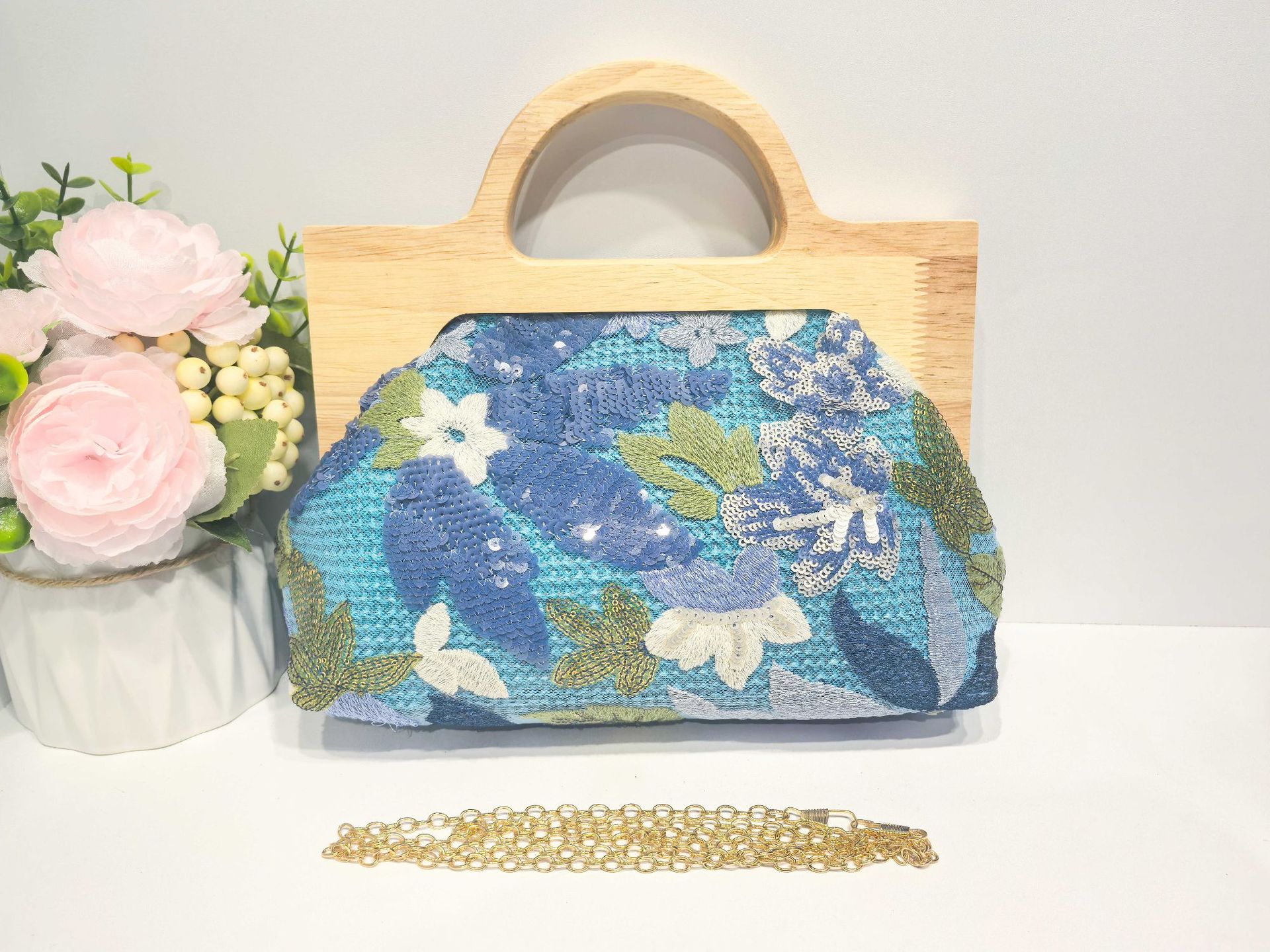 Blue flower on sky blue background