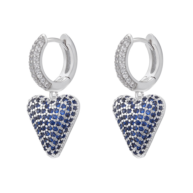 2:1 pair of white gold blue diamond love earrings