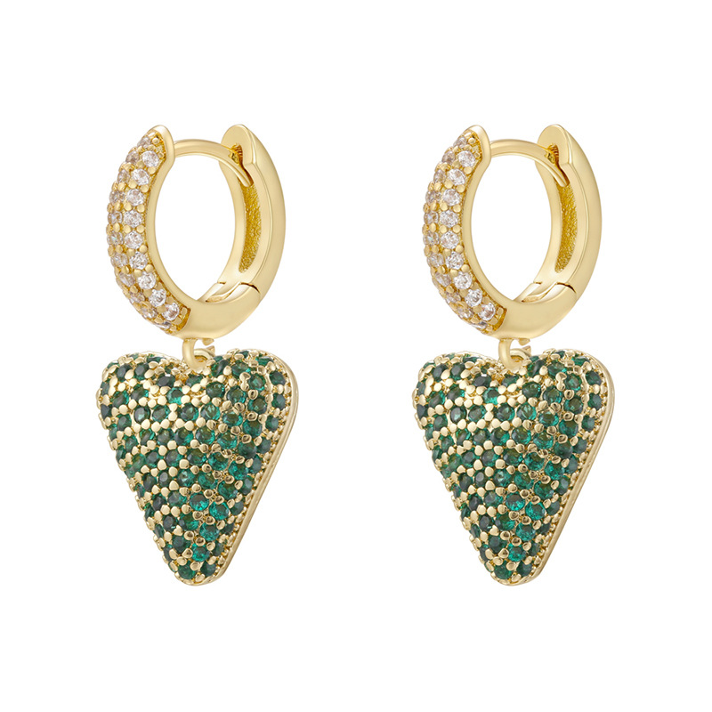 3:1 pair of golden green diamond love earrings