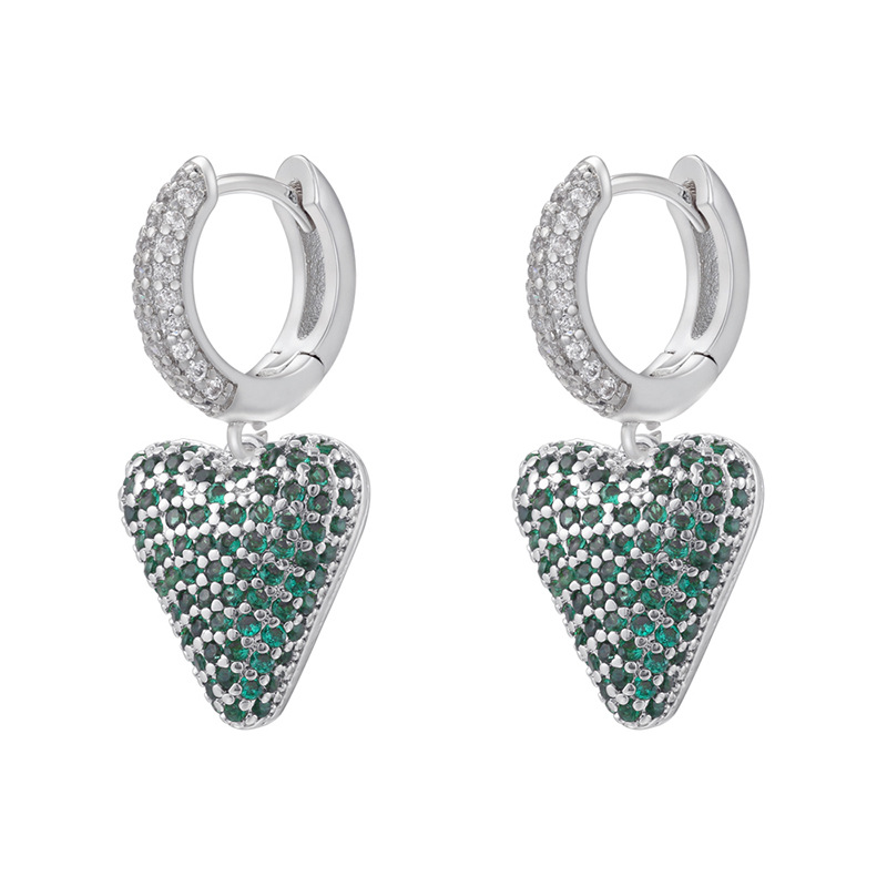 4:1 pair of white gold green diamond love earrings