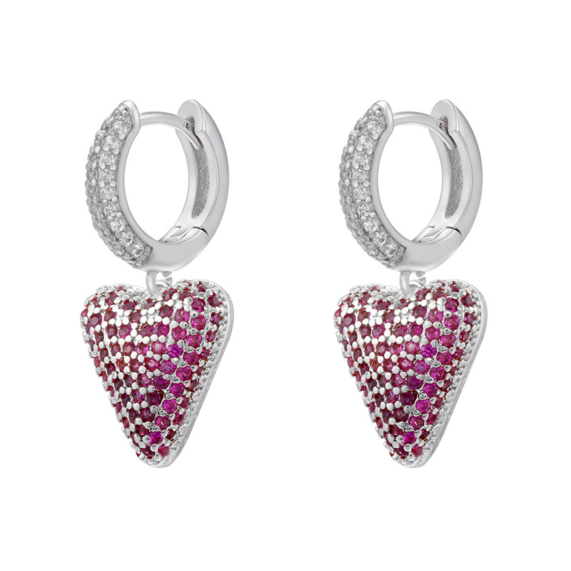 6:1 pair of white gold rose diamond love earrings