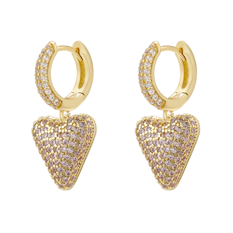 9:1 pair of gold pink diamond love earrings