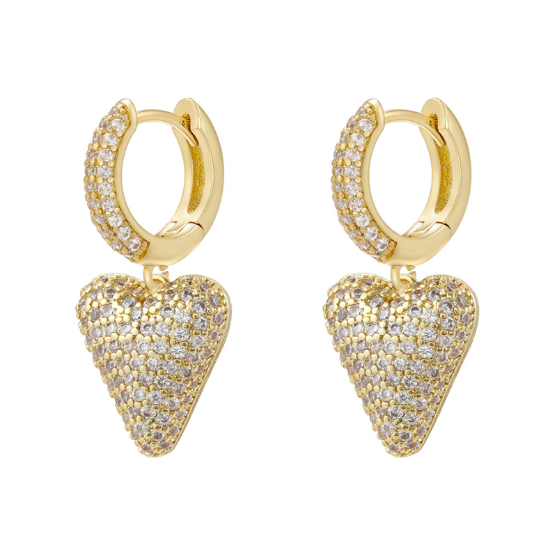 11:1 pair of golden white diamond love earrings