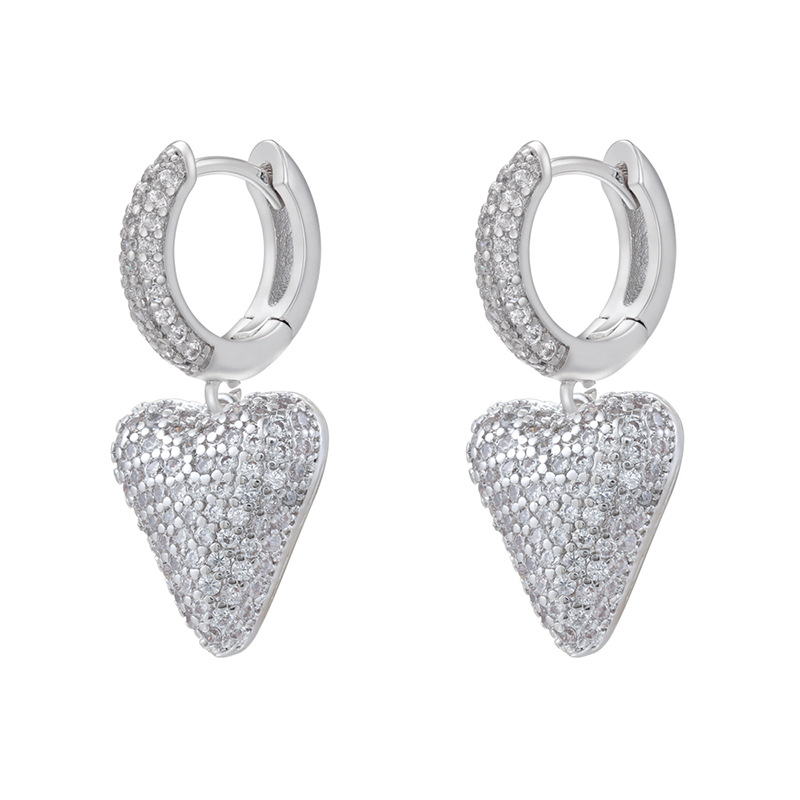 12:1 pair of white gold white diamond love earrings