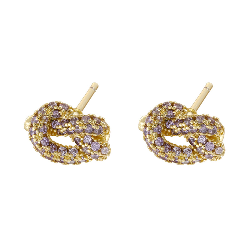 5:1 pair of golden purple diamond alkaline water knot earrings