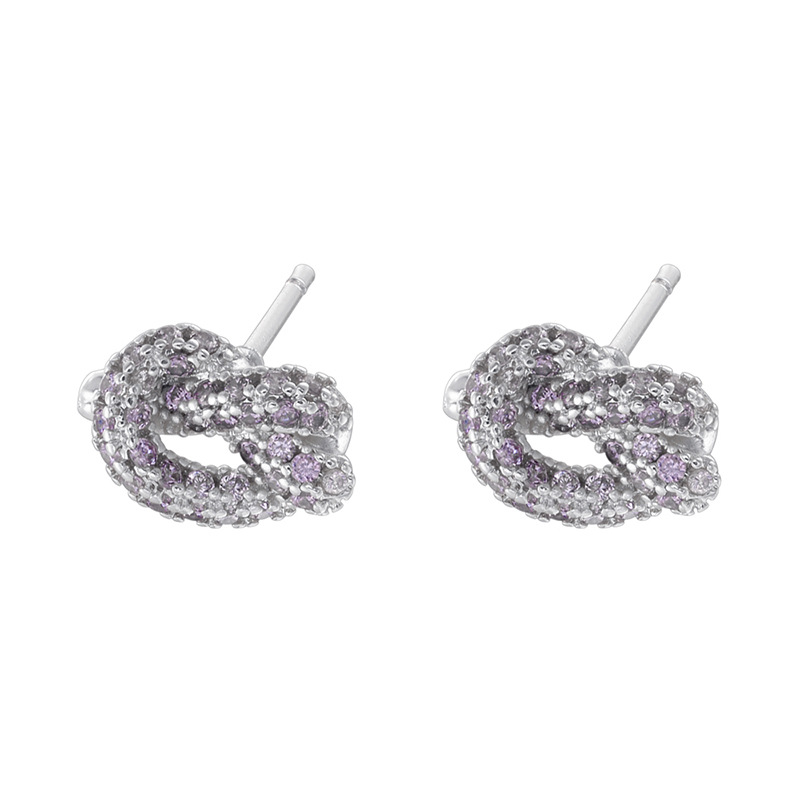 6:1 pair of white gold purple diamond alkaline water knot earrings