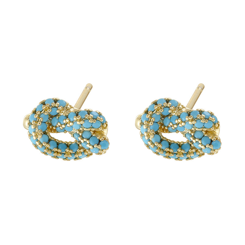 7:1 pair of gold turquoise alkaline water knot earrings