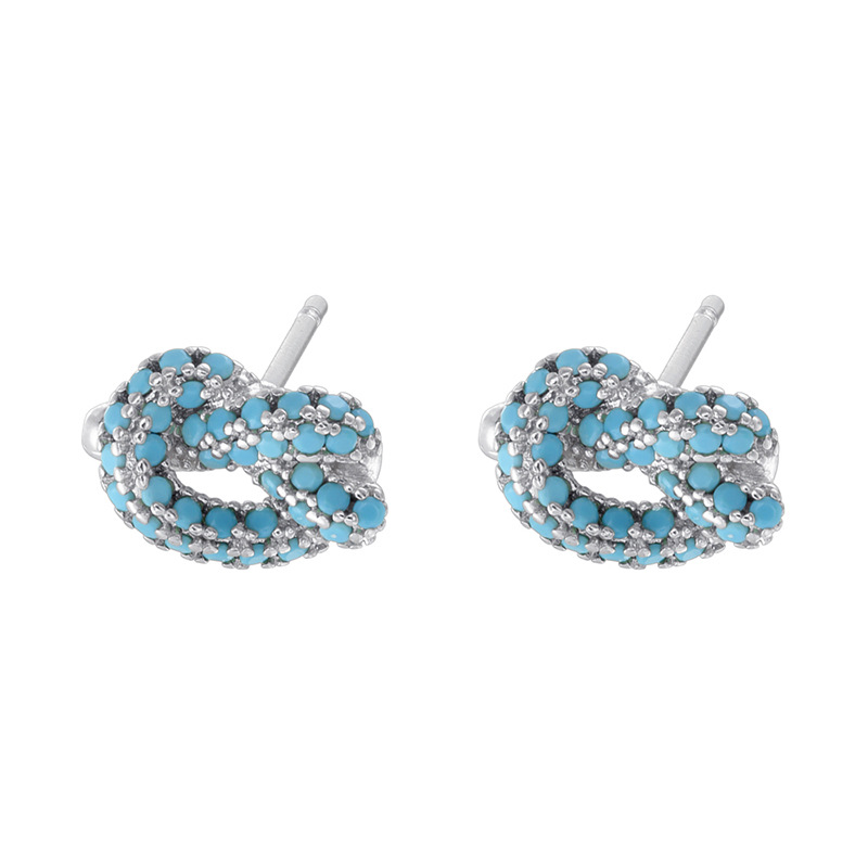 8:1 pair of platinum turquoise alkaline water knot earrings